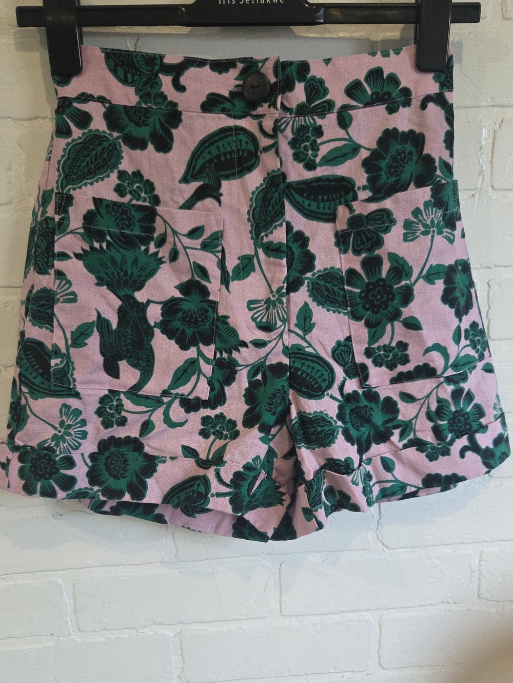 Corey Lynn Calter Pink Shorts with Green Floral Print